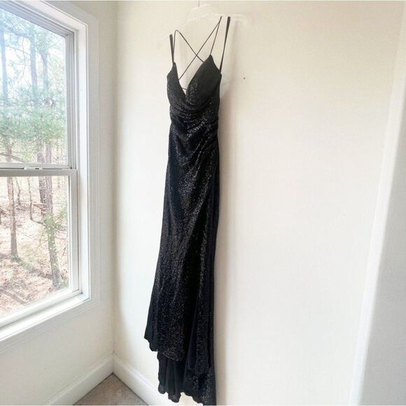 Jovani JVN Prom/Formal Black Sequined V-Neck Open/Lace Up Back Dress Size 4 - Picture 9 of 12